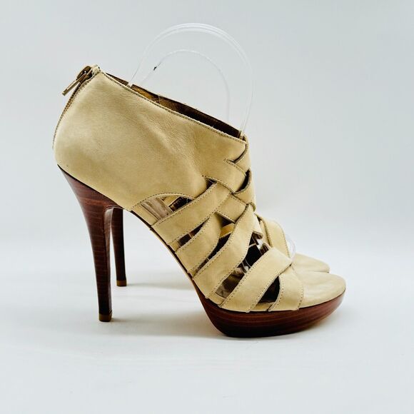 St John Shoes Womens 8.5 Brown Leather Strappy High Heel Sandals Stilettos VTG - Picture 1 of 13